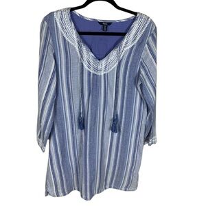 *2/$30* Hatley Blue Silver Striped Embroidered Long Sleeve Knee Length Dress S